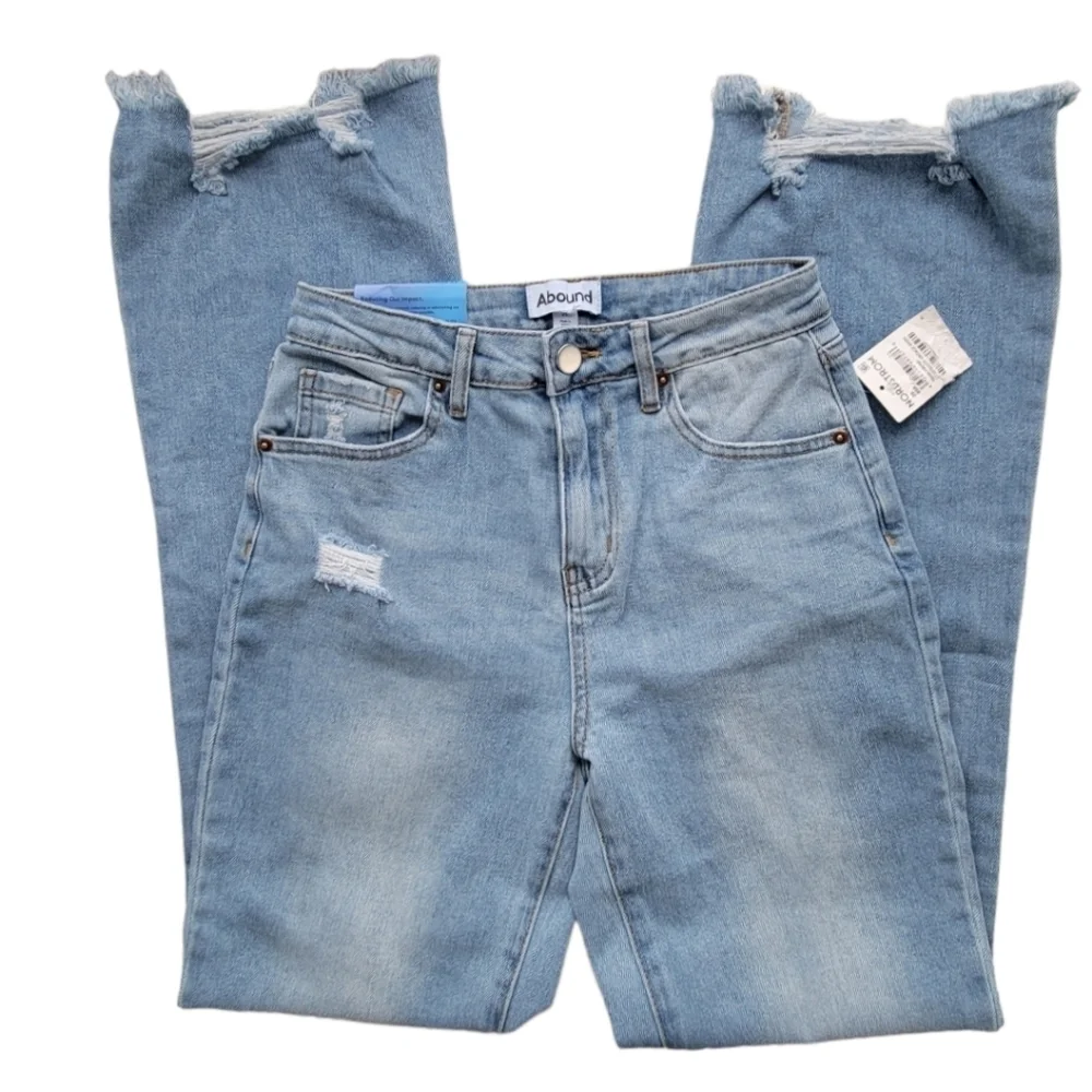 Abound 25 Slim Bootcut Jeans Light Wash Distressed Frayed Hem Stretch Denim